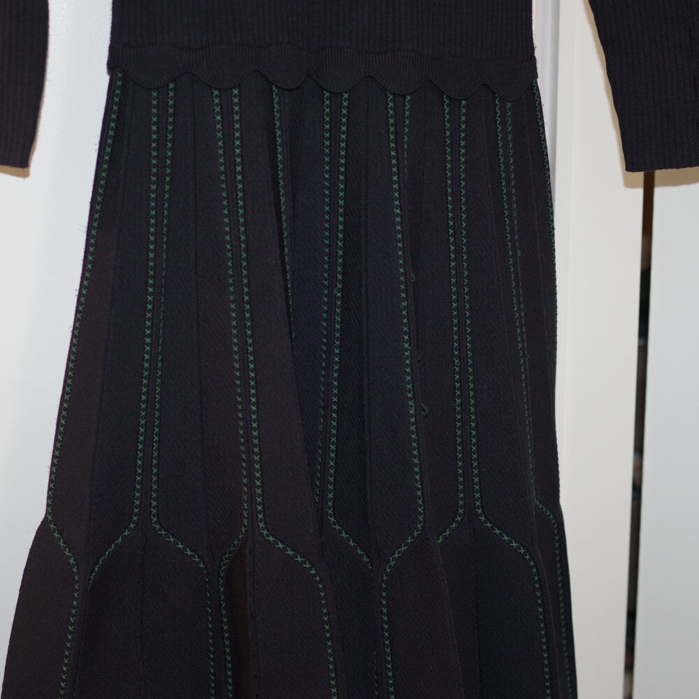 Sandro Paris Ribbed Knit Pleated Fit&Flare Pointell Dress Boatneck size 38 - Picture 8 of 10